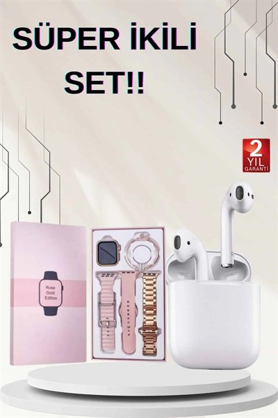 3 Kordonlu Dokunmatik Ekran Akıllı Saat ve 2.Nesil Kablosuz Bluetooth Kulaklık ANC/ENC