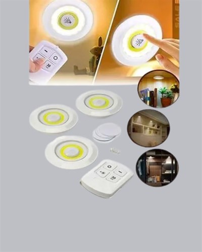3 Lü Pilli Kablosuz Led Spot Lamba Seti Kumandalı Kolay Montaj Aydınlatma