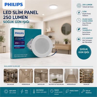 3.5W Yuvarlak LED Slim Panel - 250 Lumen, Sıva Altı, 20.000 Saat