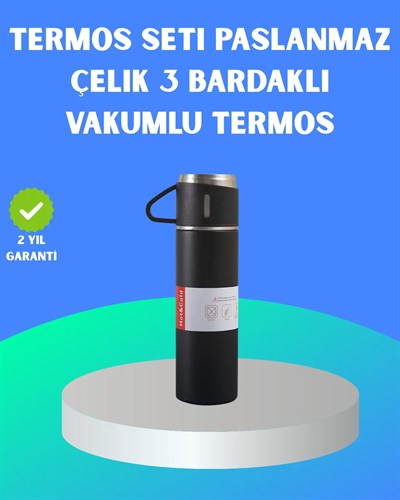 304 Çelik Termos Seti | 2 Bardaklı, 500 ml, Uzun Süre Isı Koruma