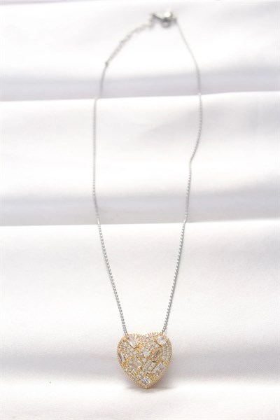 316L Çelik Çift Renk Zirkon Taşlı Kalp Kolye