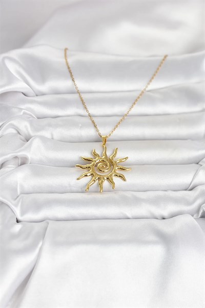 316L Çelik Gold Renk Bohem Güneş Model Kadın Kolye