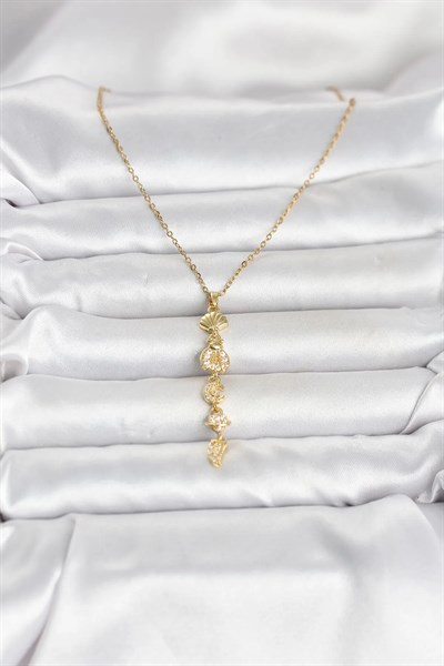 316L Çelik Gold Renk Deniz Temalı Y Model Zirkon Taşlı Kadın Kolye