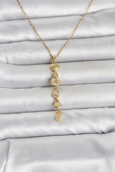 316L Çelik Gold Renk Deniz Temalı Y Model Zirkon Taşlı Kadın Kolye
