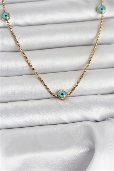 316L Çelik Gold Renk Nazarlı Model Kadın Kolye