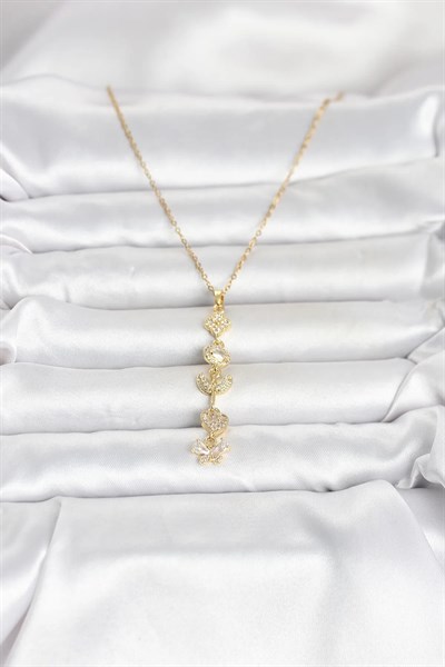 316L Çelik Gold Renk Şans Kolyesi Y Model Zirkon Taşlı Kadın Kolye