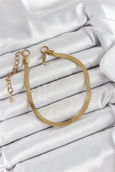 316L Çelik Gold Renk Yassı Zincir Model Kadın Bileklik