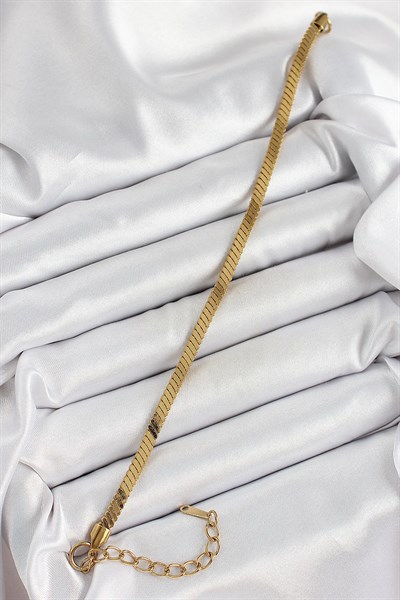 316L Çelik Gold Renk Yassı Zincir Model Kadın Bileklik