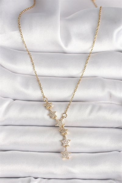 316L Çelik Gold Renk Zincir Zirkon Taşlı Yıldız Model Kadın Kolye