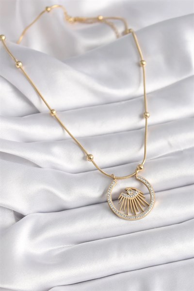 316L Çelik Gold Renk Zirkon Taşlı Göz Model Kadın Kolye