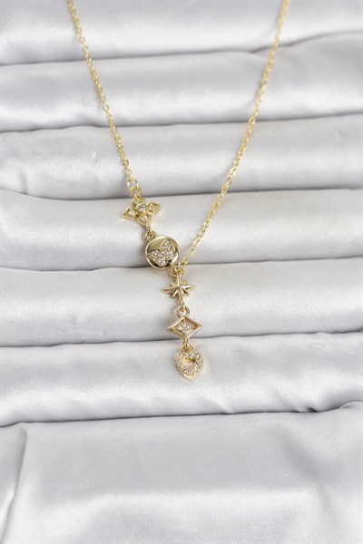 316L Çelik Gold Renk Zirkon Taşlı Y Kadın Kolye