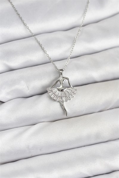 316L Çelik Gümüş Renk Balerin Model Kadın Kolye