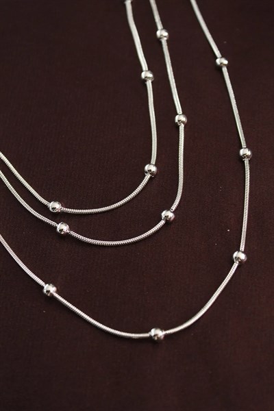 316L Çelik Gümüş Renk Minimal Topçuk Model Çoklu Kolye