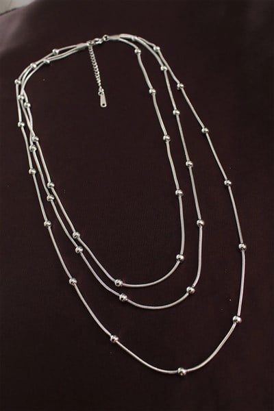 316L Çelik Gümüş Renk Minimal Topçuk Model Çoklu Kolye