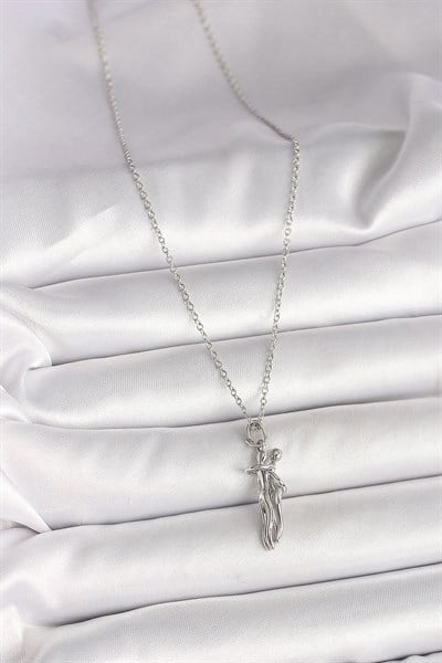 316L Çelik Gümüş Renk Zincir Sarılma Model Kadın Kolye