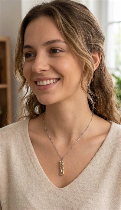 316L Çelik Gümüş Renk Zincir Sarılma Model Kadın Kolye