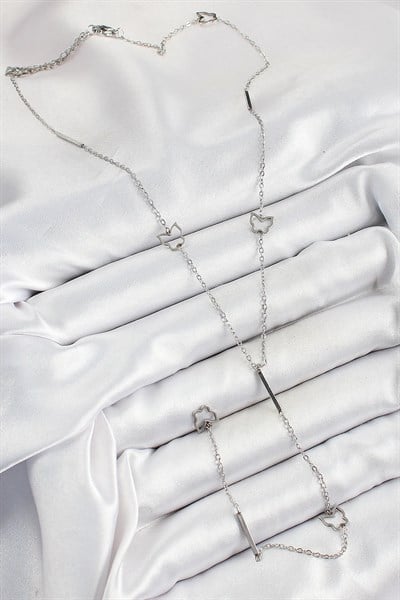 316L Çelik Kelebek Figürlü Y Model Gümüş Renk Kadın Kolye