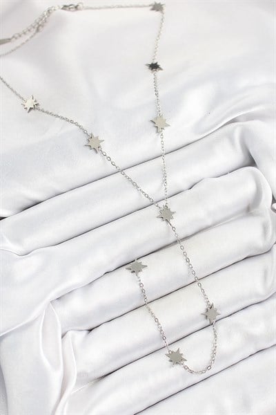 316L Çelik Kutup Yıldızı Figürlü Y Model Gümüş Renk Kadın Kolye