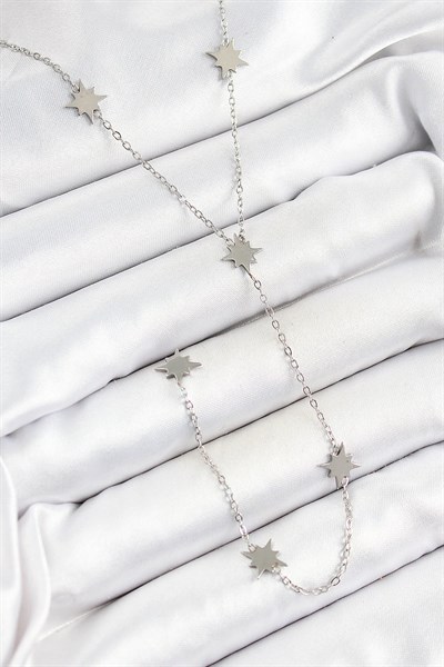 316L Çelik Kutup Yıldızı Figürlü Y Model Gümüş Renk Kadın Kolye