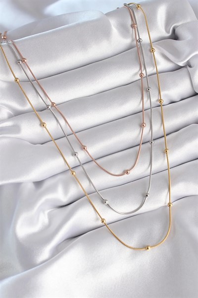 316L Çelik Mix Renk 3lü Topçuk Detay Kadın Kolye