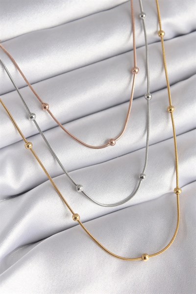 316L Çelik Mix Renk 3lü Topçuk Detay Kadın Kolye