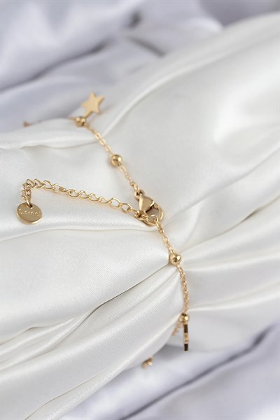 316L Çelik Sıralı Yıldız Model Gold Renk Kadın Bileklik