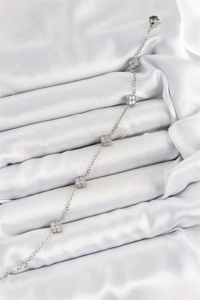 316L Çelik Yonca Model Gümüş Renk Kadın Bileklik