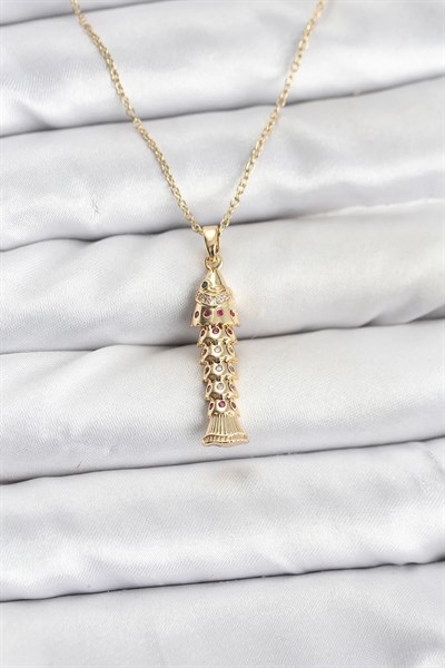 316L Çelik Zincir Gold Renk Balık Model Zirkon Taşlı Kadın Kolye