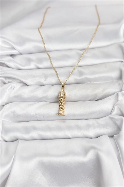 316L Çelik Zincir Gold Renk Balık Model Zirkon Taşlı Kadın Kolye