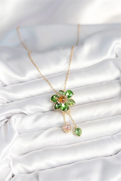 316L Çelik Zincir Gold Renk Çiçek Model Sallantılı Kadın Kolye