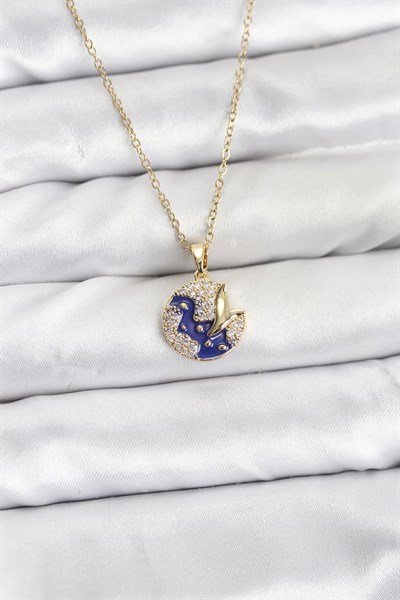 316L Çelik Zincir Gold Renk Gece Model Zirkon Taşlı Kadın Kolye