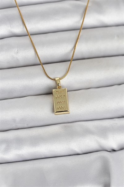 316L Çelik Zincir Gold Renk Külçe Altın Model Kadın Kolye