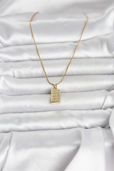 316L Çelik Zincir Gold Renk Külçe Altın Model Kadın Kolye