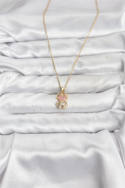 316L Çelik Zincir Gold Renk Teddy Bear Model Zirkon Taşlı Kadın Kolye
