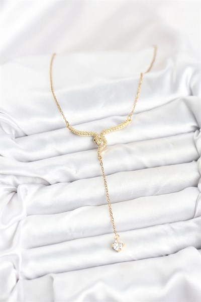 316L Çelik Zincir Gold Renk Yılan Model Y Kolye