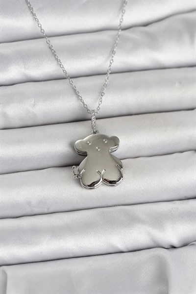 316L Çelik Zincir Gümüş Renk Ayıcık Model Açılabilir Kadın Kolye