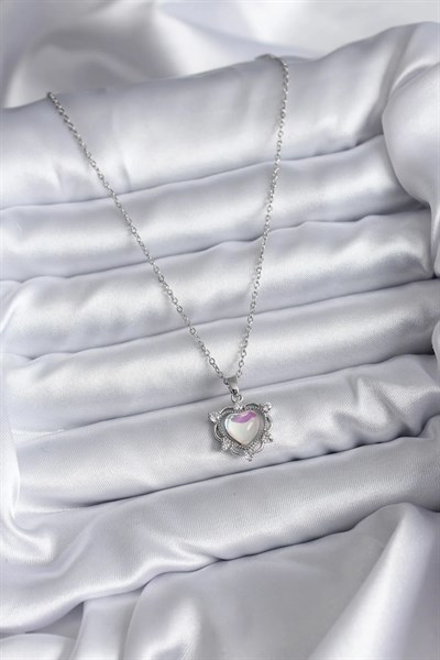 316L Çelik Zincir Gümüş Renk Kalp Model Kadın Kolye