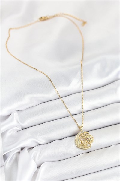 316L Çelik Zirkon Taşlı Ay Ve Güneş Model Gold Renk Kadın Kolye