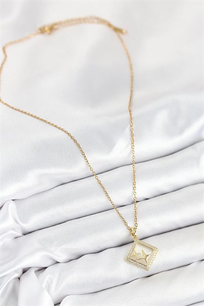 316L Çelik Zirkon Taşlı Yıldız Model Gold Renk Kadın Kolye