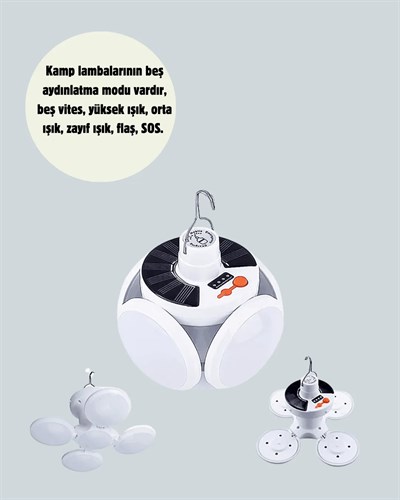 360 Derece Katlanabilir Solar LED Aydınlatma Çadır Lambası