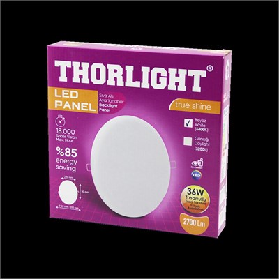 36W 22cm Beyaz LED Panel 6400K 2700LM Sıva Altı Ayarlı