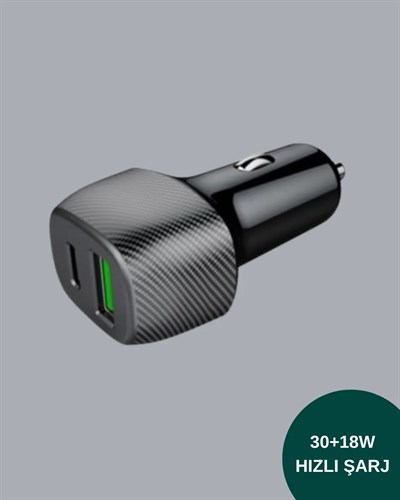 38W Çift Çıkışlı Araç Şarj Cihazı – Type-C ve USB PD Destekli