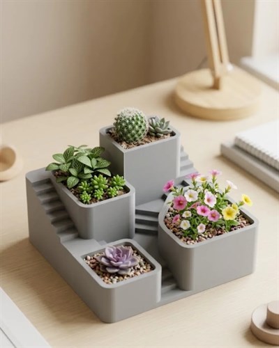 3D Baskı Sukulent ve Kaktüs Saksı Seti Çok Katlı Tasarım Şık Ev Ofis Dekoru