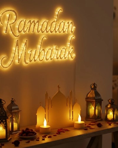 3D Cami Siluet Dekor 2 Pilli Mum Dahil Ramazan Masa Üstü