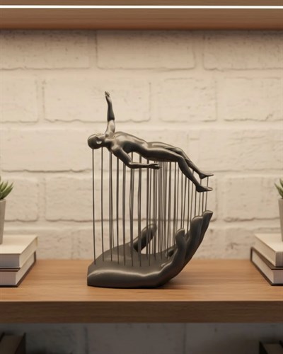 3D El Formlu İnsan Figürü Gri Soyut Tasarım Dekoratif Biblo