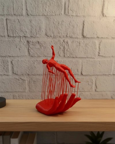 3D El Formlu İnsan Figürü Kırmızı Soyut Tasarım Dekoratif Biblo 12x18 cm