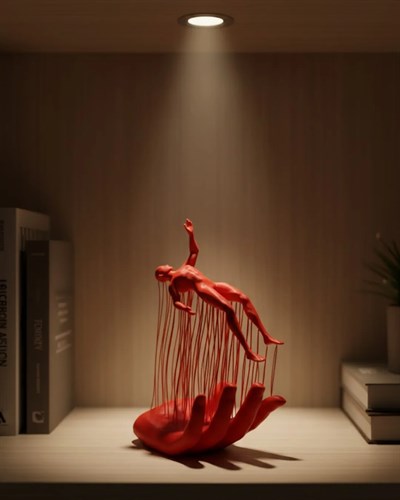 3D El Üzerinde İnsan Figürü Kırmızı Sanatsal Masa Üstü Dekor 12x18 cm