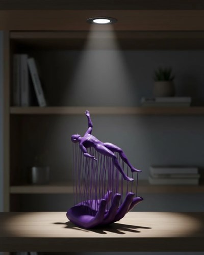 3D El Üzerinde İnsan Figürü Mor Soyut Tasarım Dekor Biblo