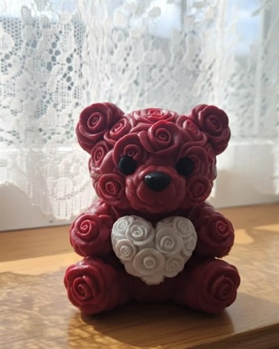 3D Gül Tasarımlı Kalp Ayıcık 10cm Şık Dekoratif Biblo