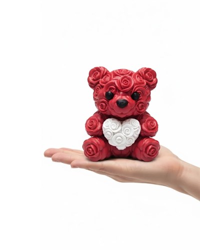 3D Gül Tasarımlı Kalp Ayıcık 10cm Şık Dekoratif Biblo